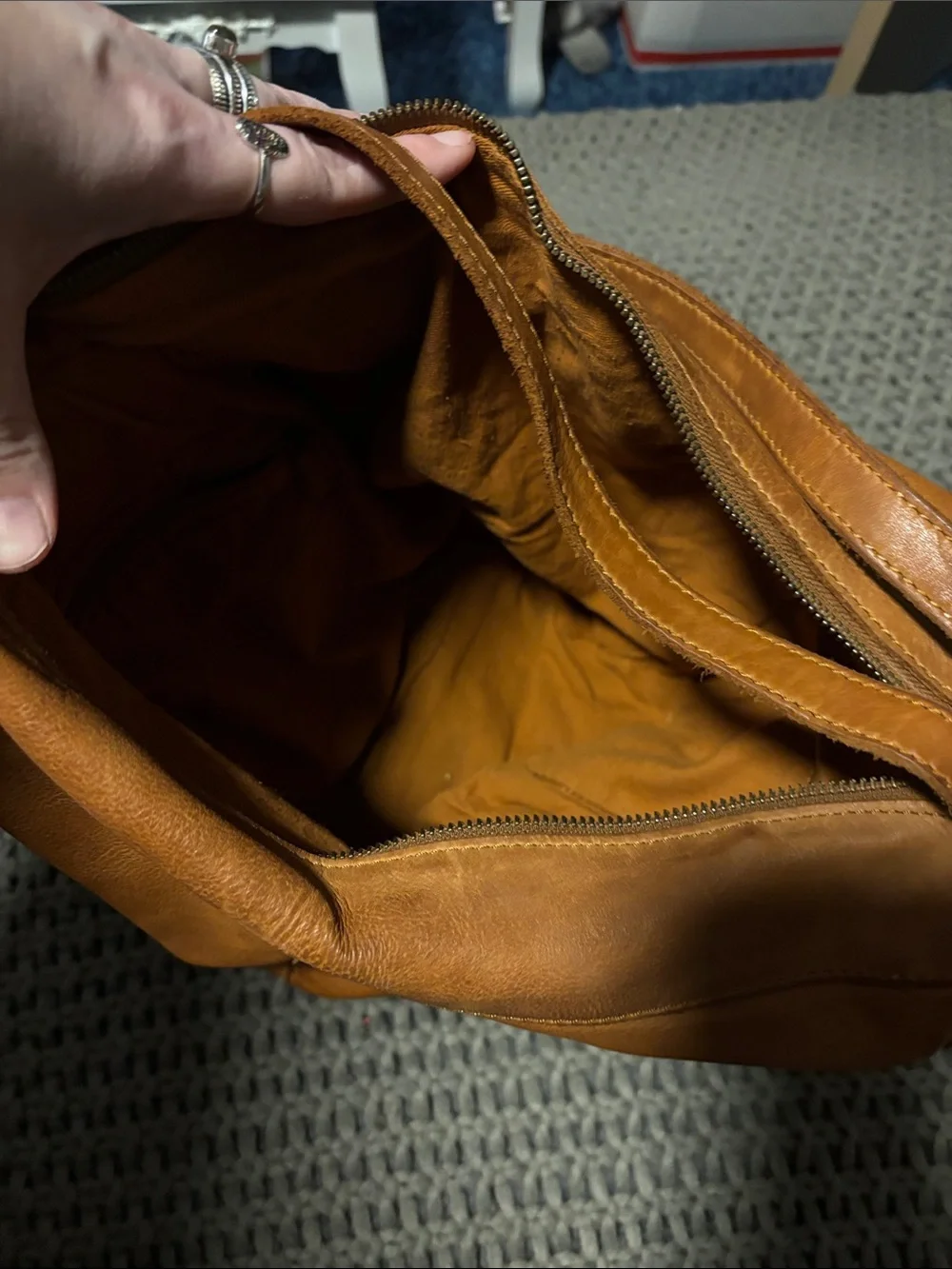 Vilenca Holland cognac brown woven leather backpack